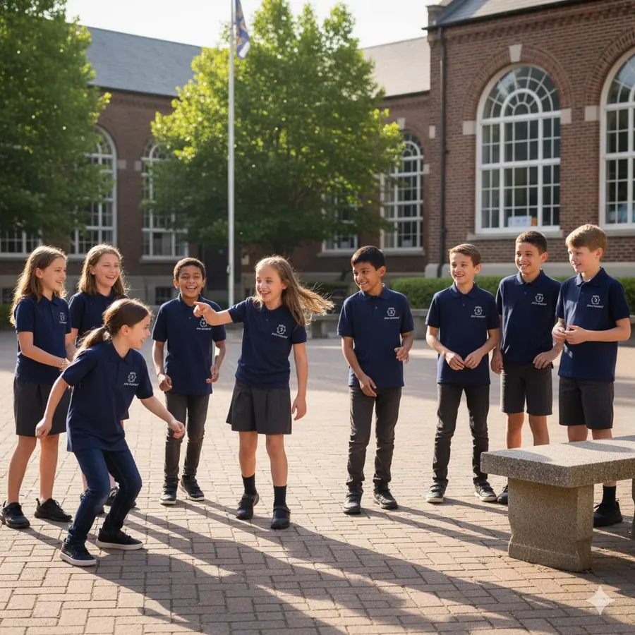 Élèves de l’École Beth Menahem en uniforme scolaire personnalisé